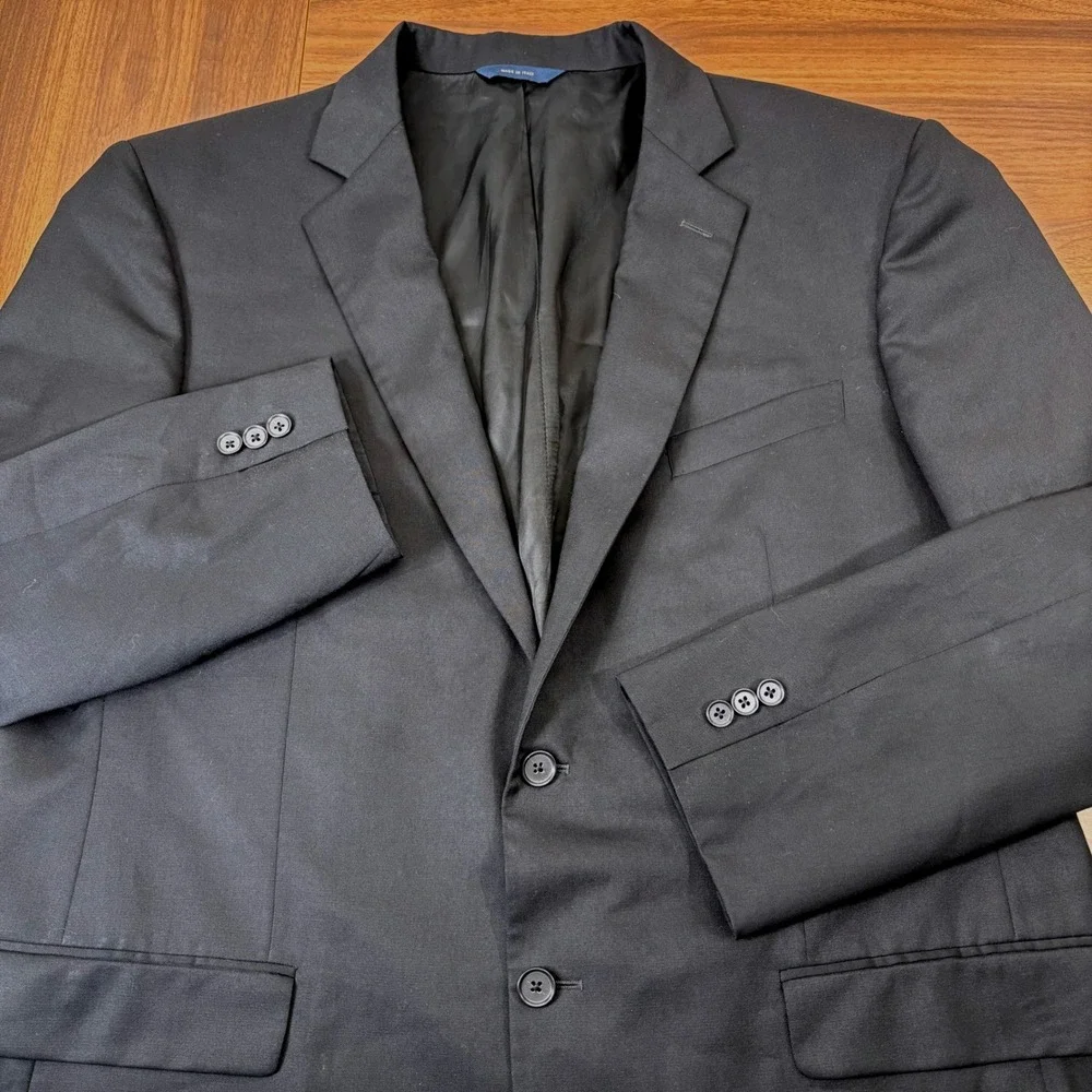 Brooks Brothers Suit Jacket 45R Black 1818 Madison Fit Estrato Italy Wool Blazer